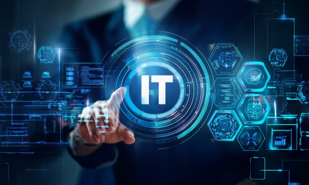 Person interacting with digital IT interface.